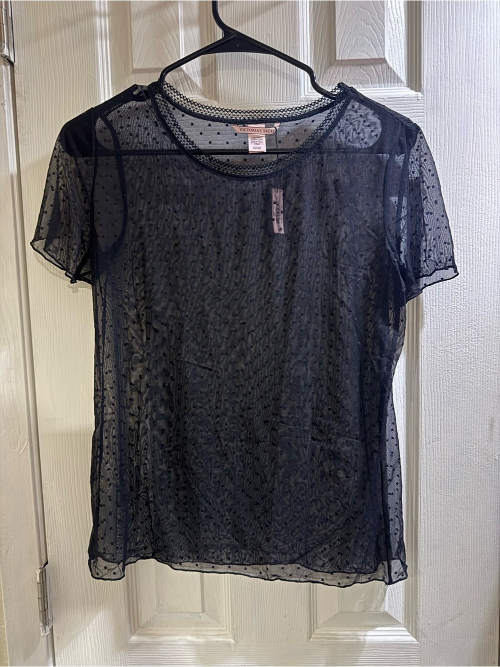 Victoria's Secret Black Sheer Mesh Short Sleeve Tee Oversized S Nwt